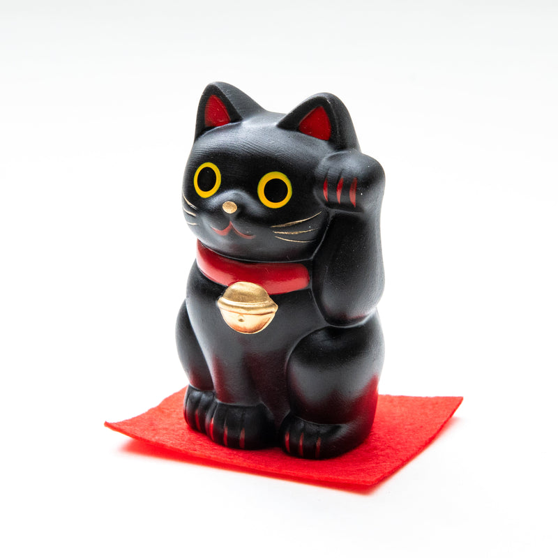 New Year Ornament (Ceramics/Left Paw Raised Beckoning Cat/L/7.5cm/SMCol(s): Black,Red)