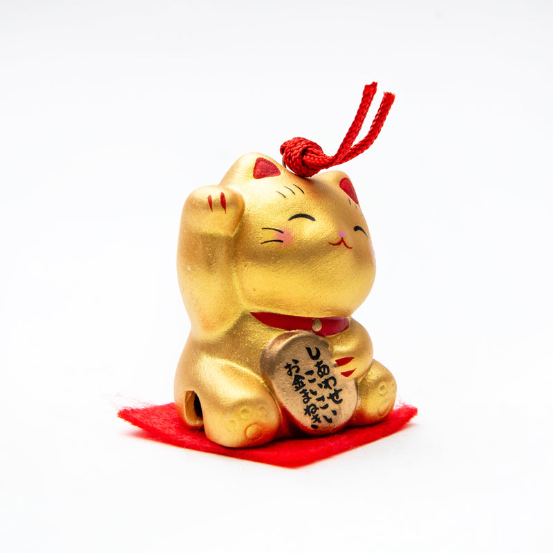 New Year Ornament (Ceramics/Ceramic Bell/With Omikuji Fortune Slip/Right Paw Raised Beckoning Cat/3.5cm/SMCol(s): Gold)