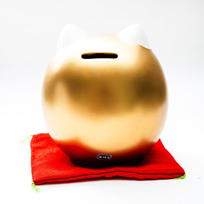 Coin Bank (Ceramics/With Zabuton Cushion/Cat Daruma/L/12.5x13.5x14cm/SMCol(s): White,Red)