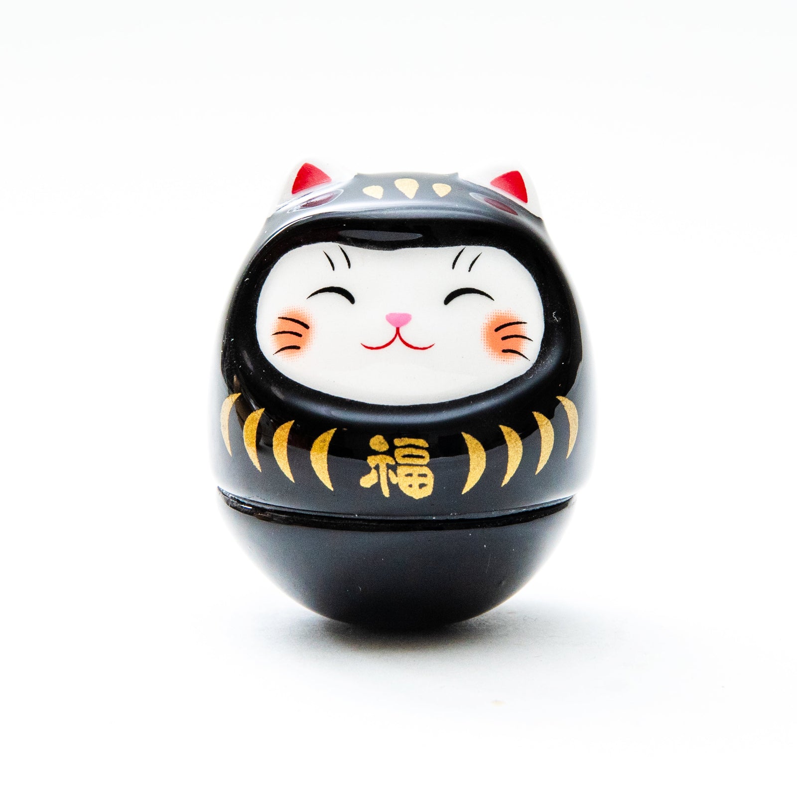 Yakushigama Ceramic Roly-Poly Cat Daruma