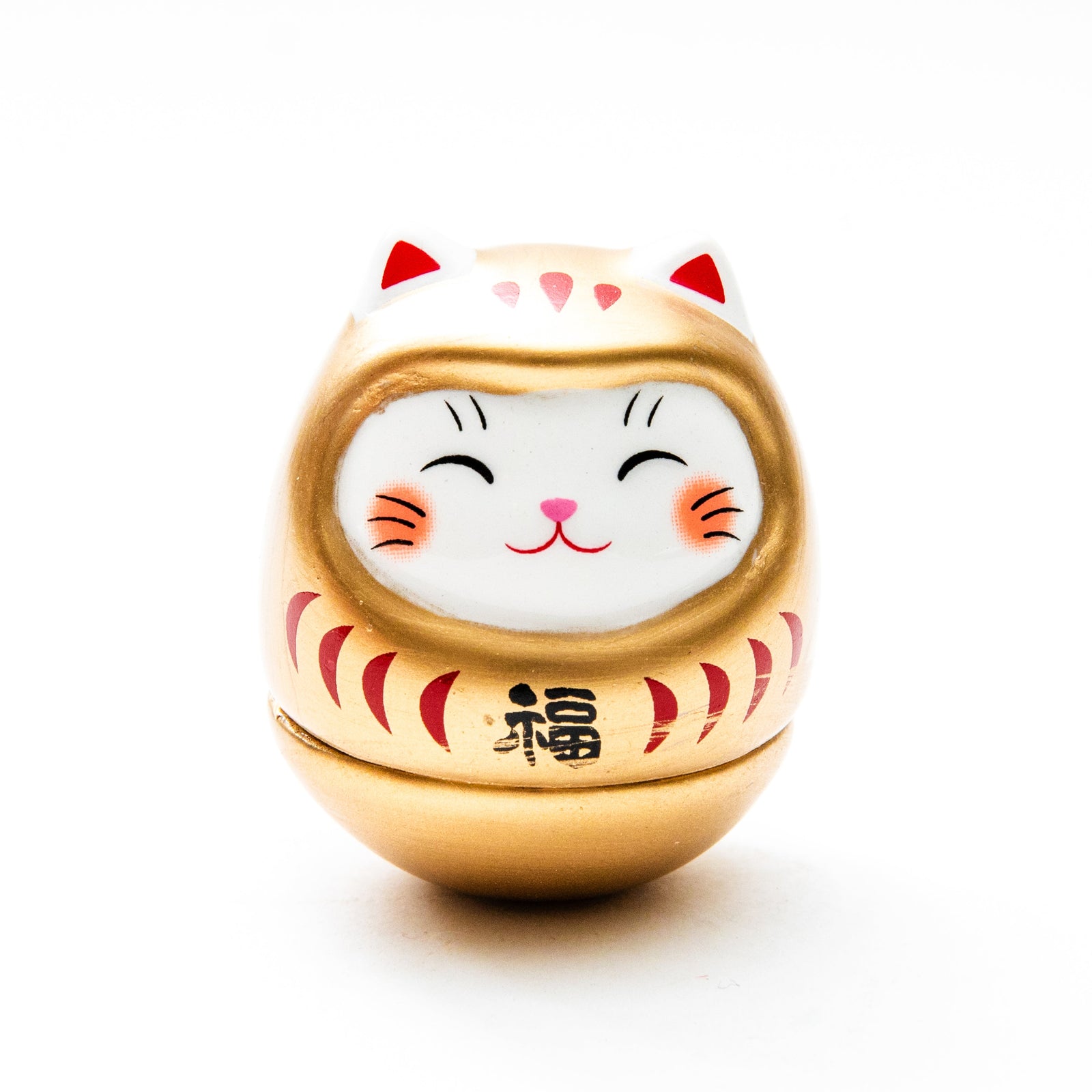 Yakushigama Ceramic Roly-Poly Cat Daruma