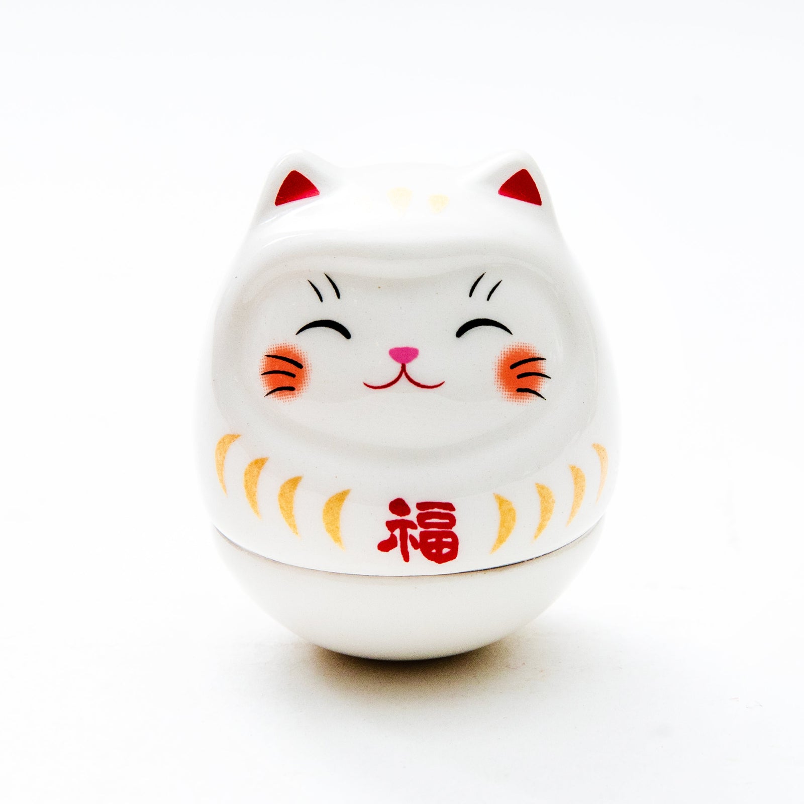 Yakushigama Ceramic Roly-Poly Cat Daruma