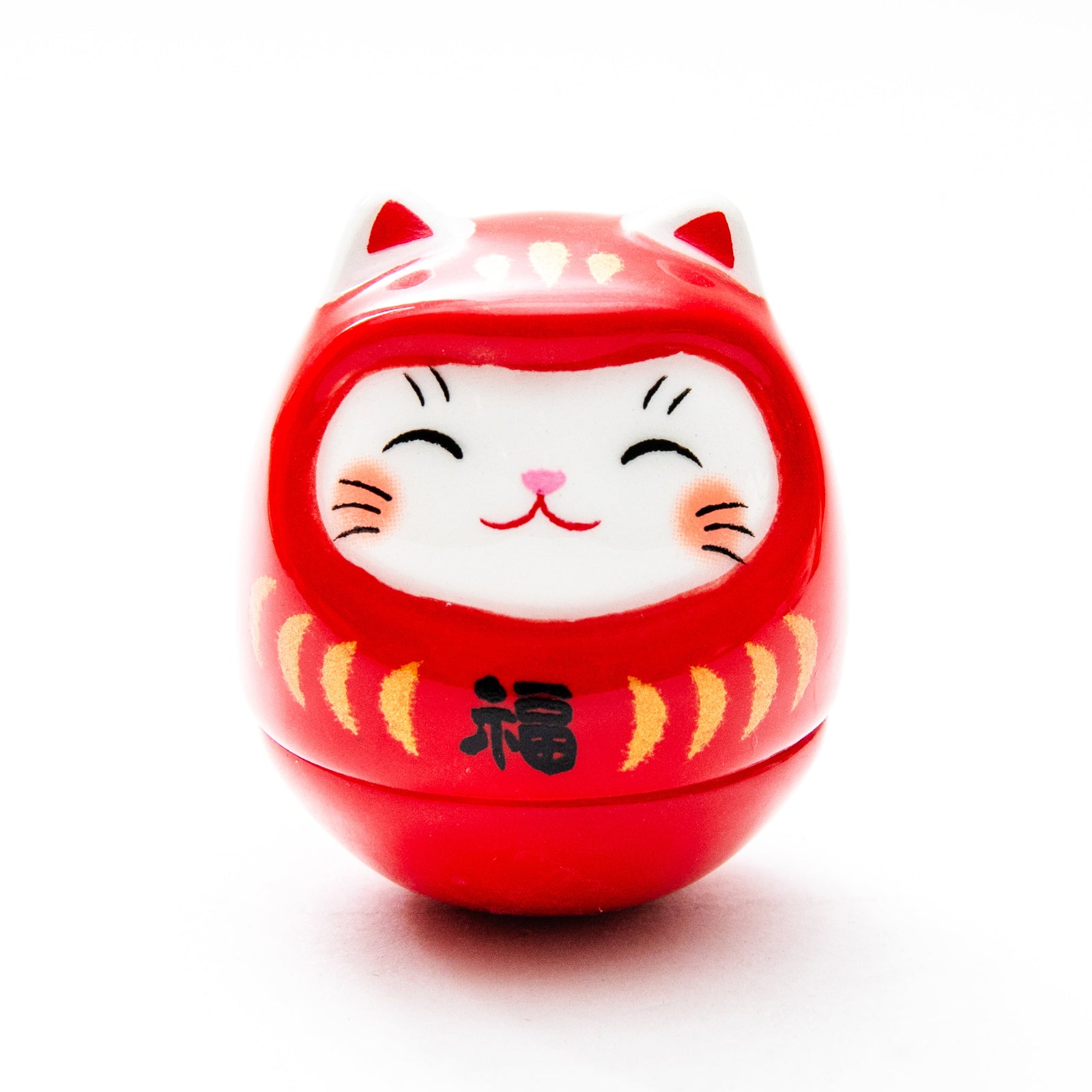 Yakushigama Ceramic Roly-Poly Cat Daruma