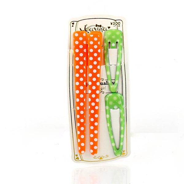 Polka Dots & Checkered Hair Clips (Orange & Green, 4pcs)