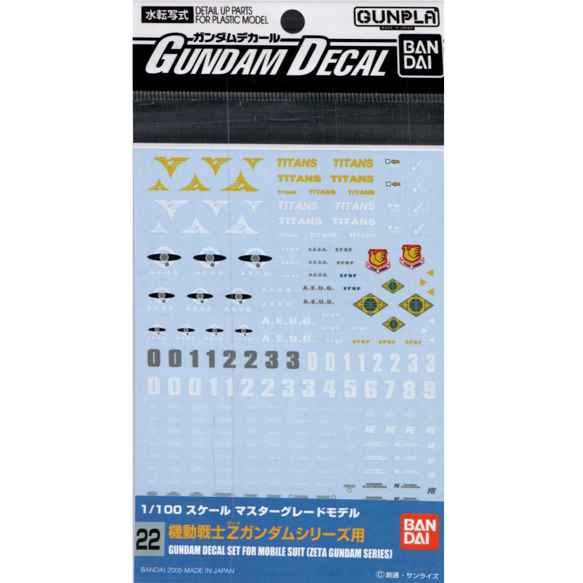 Bandai Gundam Decal 22 1/100 Zeta Gundam Series