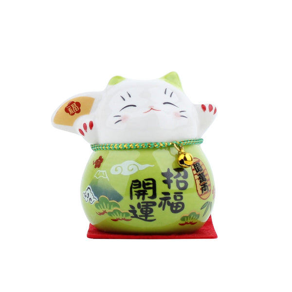 Ceramic Lucky Cat (Green)