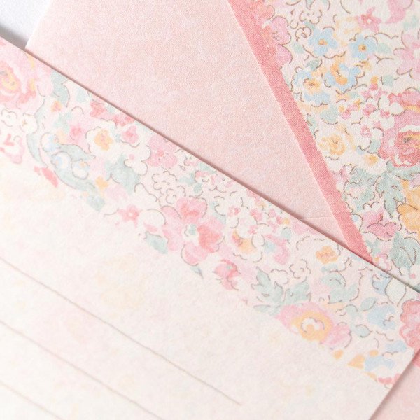 Letter Writing Sets (Washi Paper/15 Lines/Flowers/Rose/Letter Paper: 21.2x14.8cm, Envelope: 11.3x16.2cm/4 Sets/SMCol(s): Pink)