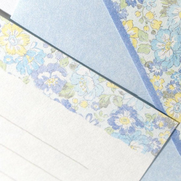 Letter Writing Sets (Washi Paper/15 Lines/Flowers/Elena/Letter Paper: 21.2x14.8cm, Envelope: 11.3x16.2cm/4 Sets/SMCol(s): Blue)