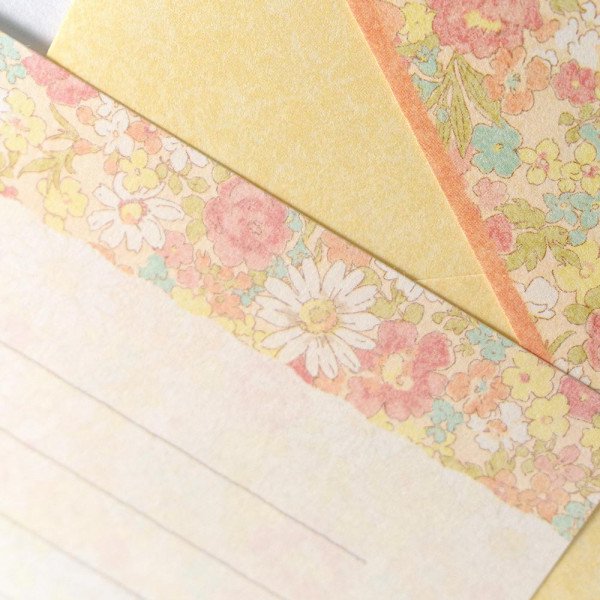 Letter Writing Sets (Washi Paper/15 Lines/Flowers/Marie/Letter Paper: 21.2x14.8cm, Envelope: 11.3x16.2cm/4 Sets/SMCol(s): Yellow)