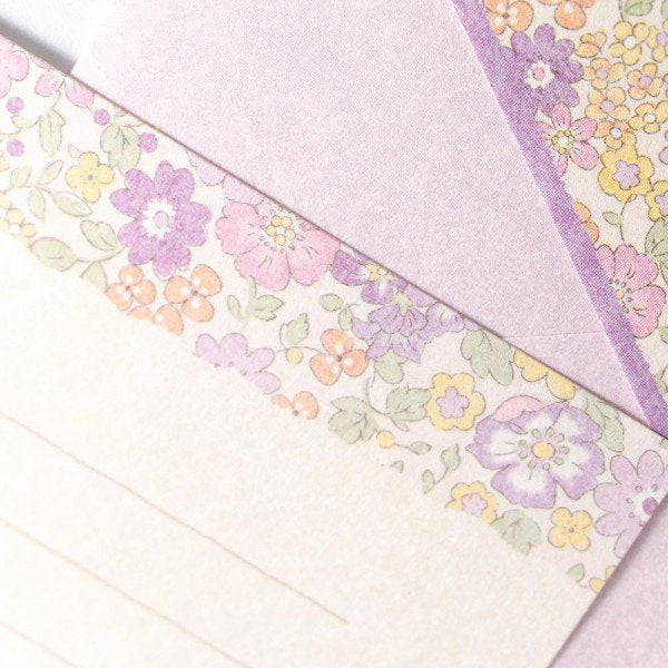 Letter Writing Sets (Washi Paper/15 Lines/Flowers/Alice/Letter Paper: 21.2x14.8cm, Envelope: 11.3x16.2cm/4 Sets/SMCol(s): Purple)