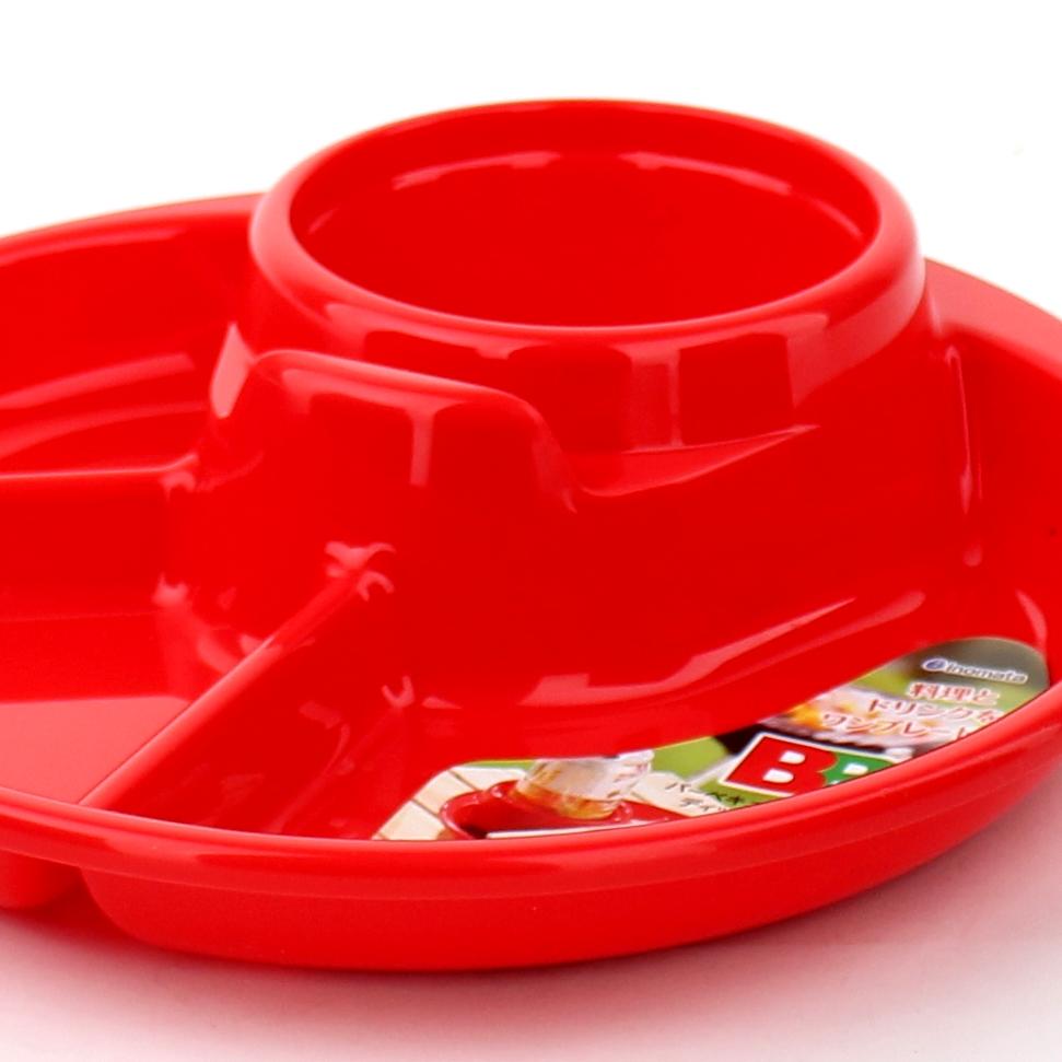 Plate (w/Drink Holder/Chopstick Rest/RD/21x21x4.6cm)