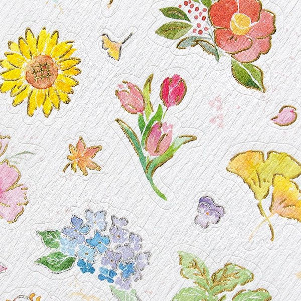 Stickers (Washi Paper/Japanese Style/Seasonal Flowers/L/Sheet Size: H16.5xW9cm/SMCol(s): Multicolour)