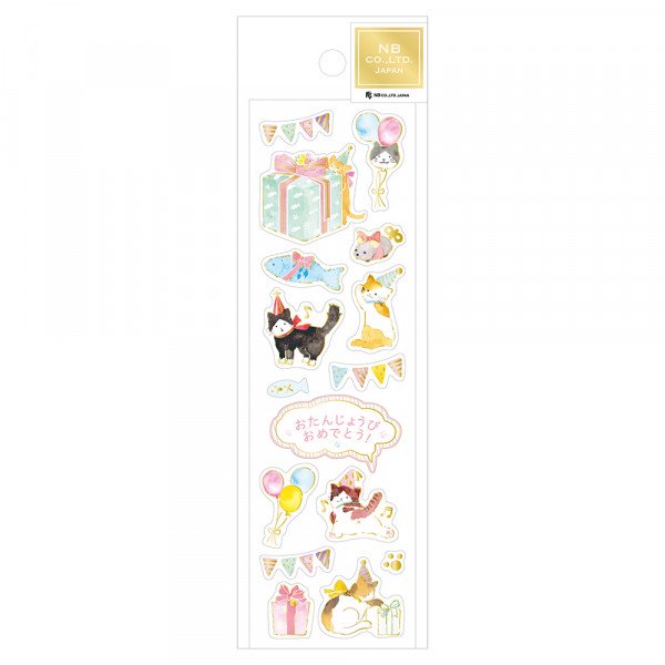 Stickers (Washi Paper/For Birthday/Kittens/Sheet Size: H16.5xW5cm/SMCol(s): Multicolour)