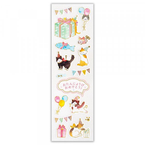 Stickers (Washi Paper/For Birthday/Kittens/Sheet Size: H16.5xW5cm/SMCol(s): Multicolour)