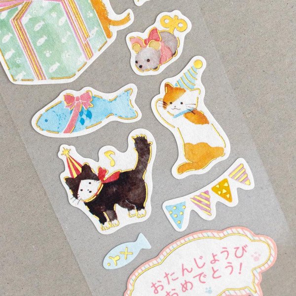 Stickers (Washi Paper/For Birthday/Kittens/Sheet Size: H16.5xW5cm/SMCol(s): Multicolour)