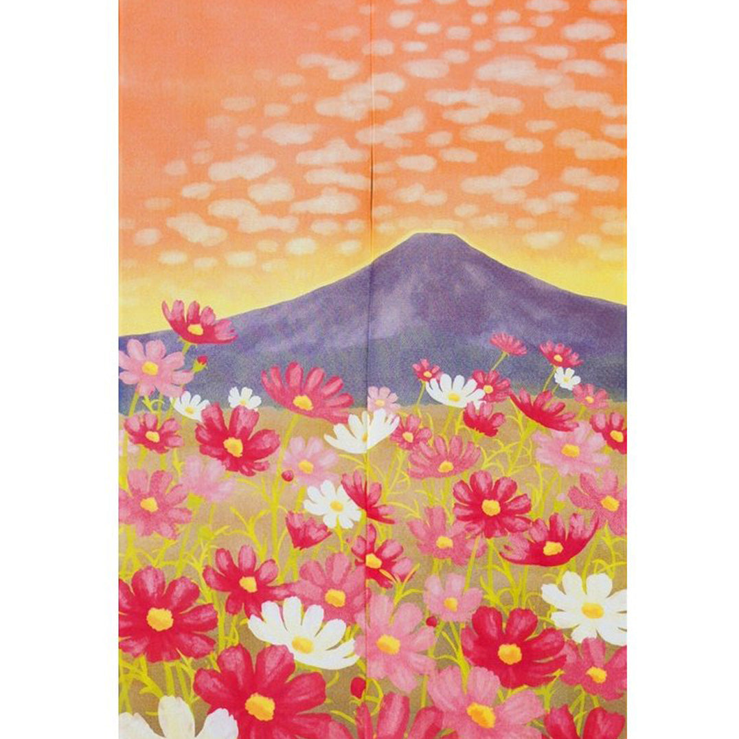 Japanese Style Yamanaka Naoko: Cosmos & Mt. Fuji Noren Curtain