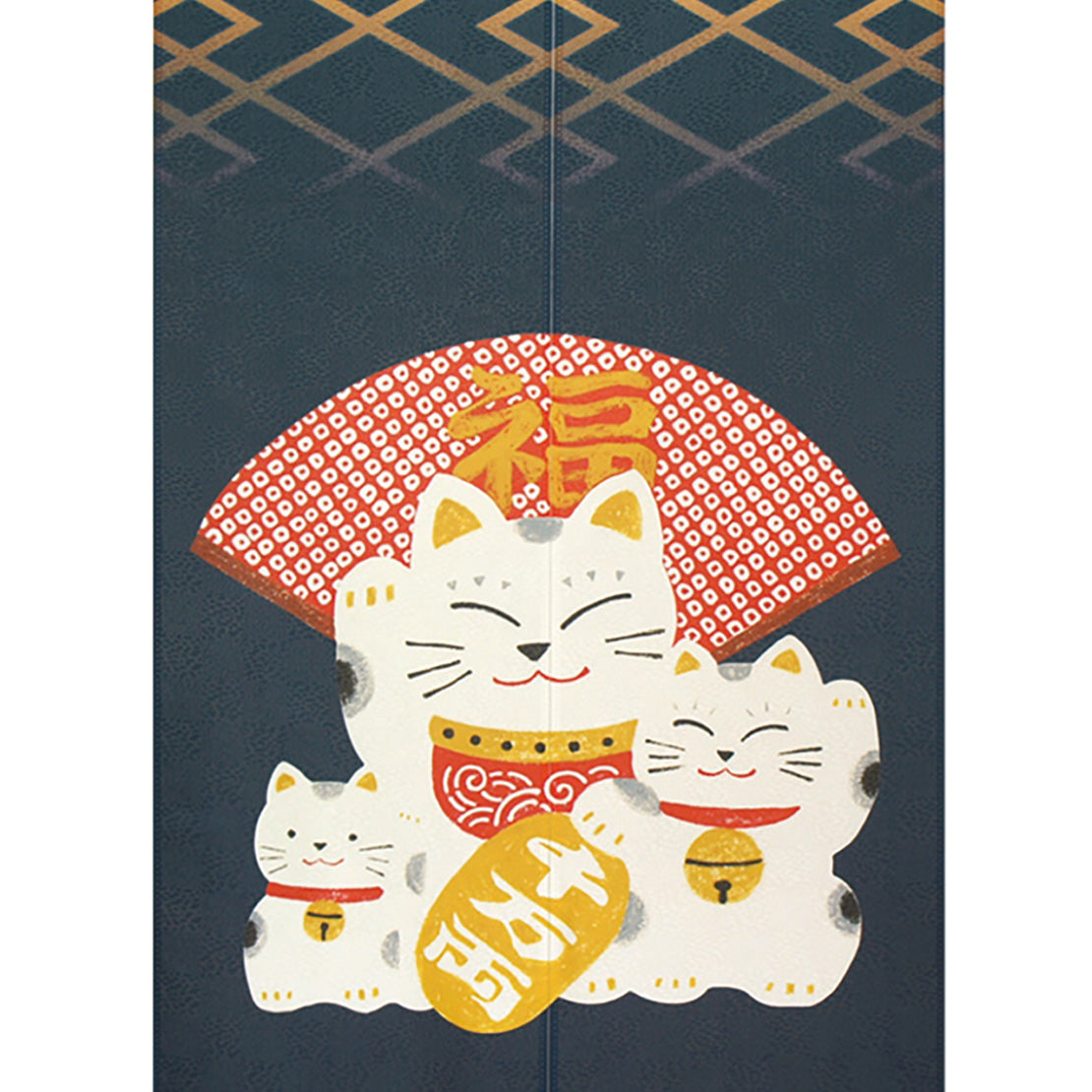 Japanese Style Beckoning Cat, Lucky Fan Noren Curtain