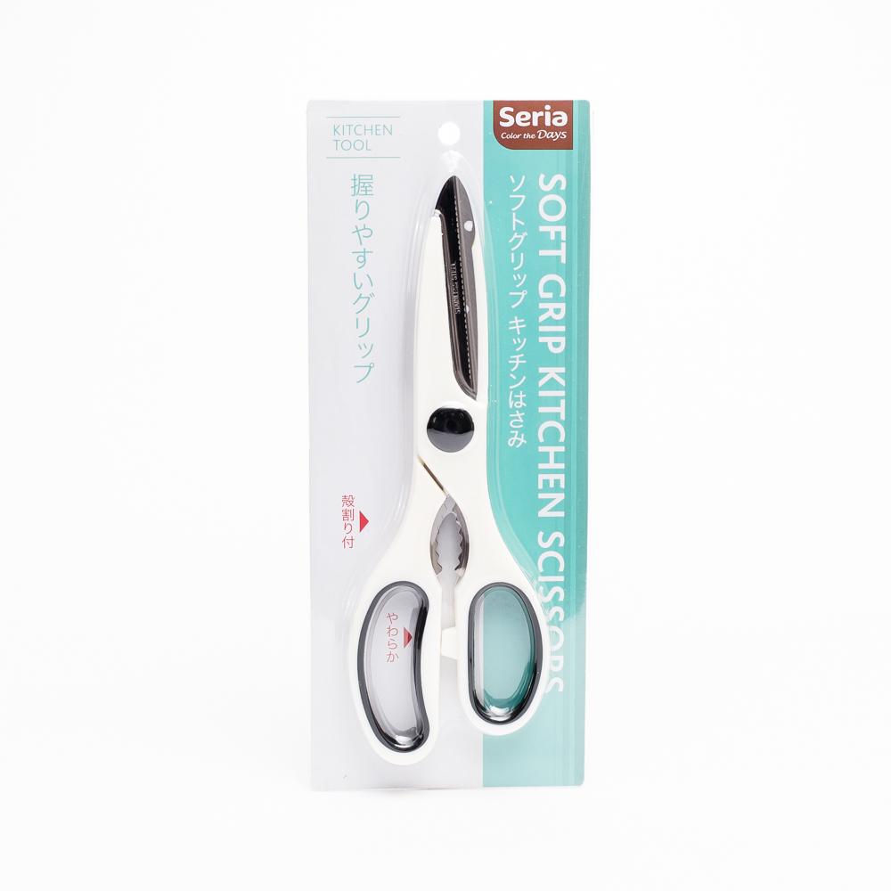 White Soft Grip Kitchen Scissors with Shell Cracker