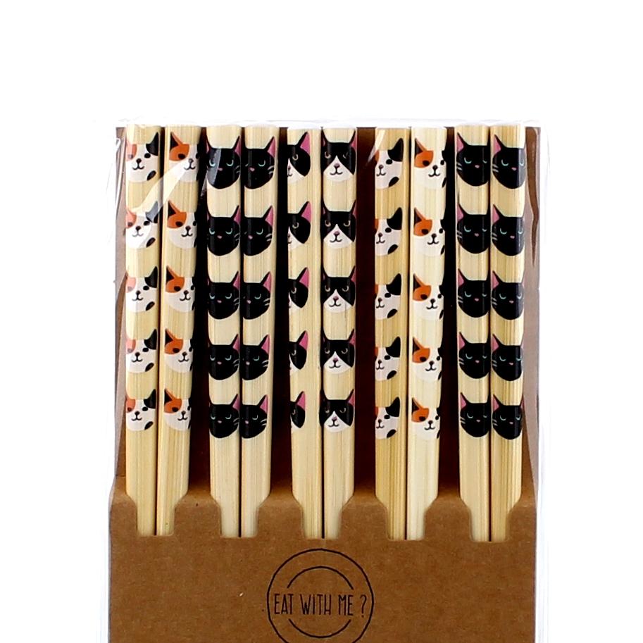 5-pair Cats Bamboo Chopsticks - Case of 10