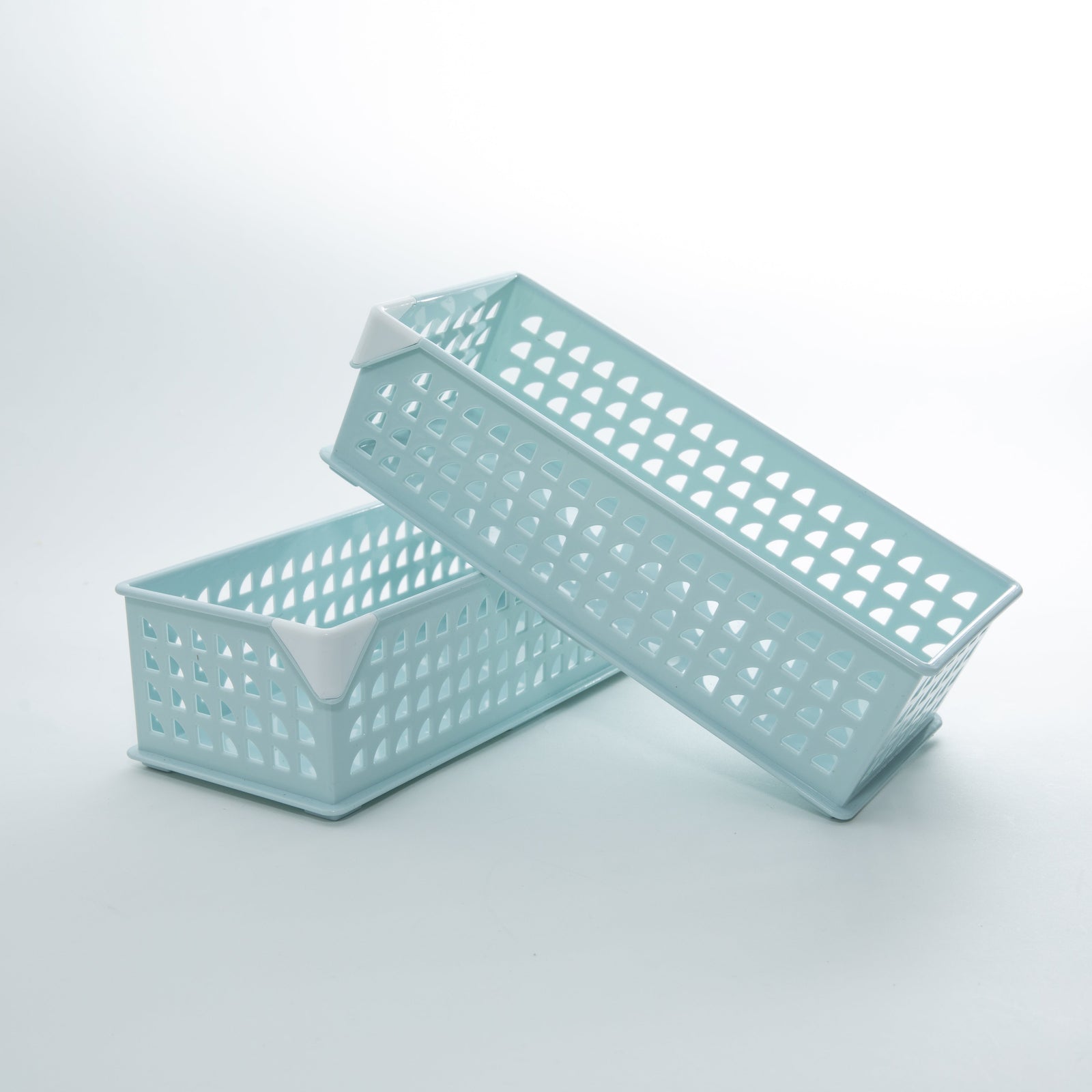 Light Blue Slim Stackable Storage Basket