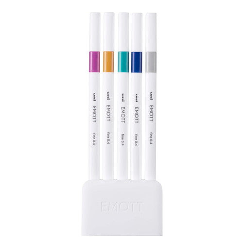 Uni Emott 0.4mm 5-Color Fine Pen / Marker - Pure Pink / Orange Beam / Emerald Green / Blue / Light Blue